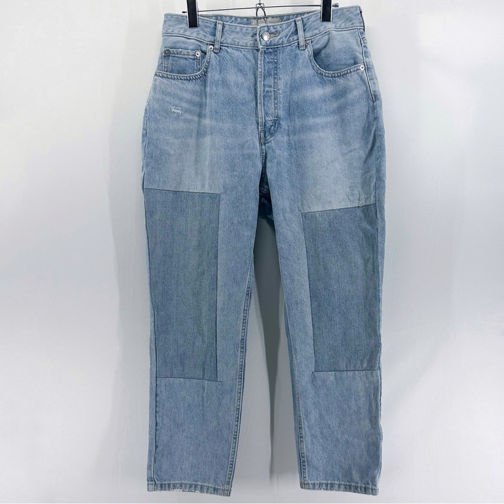 Everlane Curvy 90s Cheeky Straight Jeans Crop Patches Light Wash Size 31